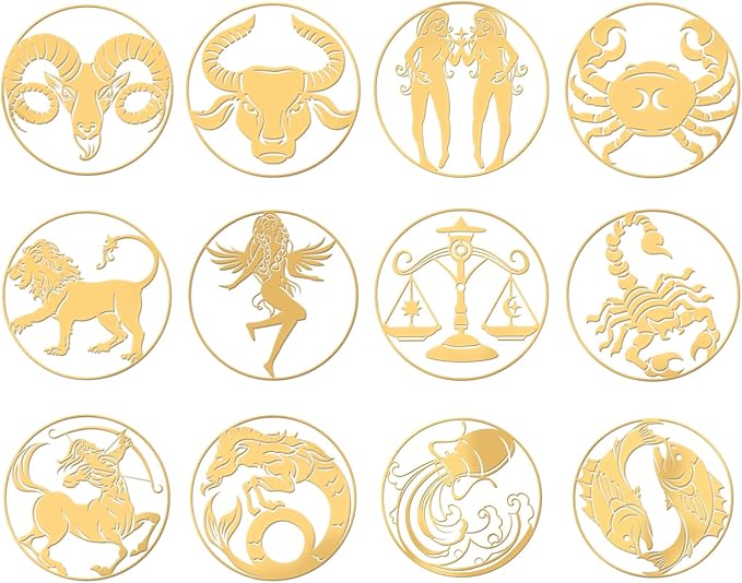 OLYCRAFT 12 Pcs Constellation Pattern Stickers Self Adhesive Golden Stickers Zodiac Signs Brass Metal Sticker for DIY Scrapbooks Resin Crafts Phone Decorations Cool Sticker - 12 Styles