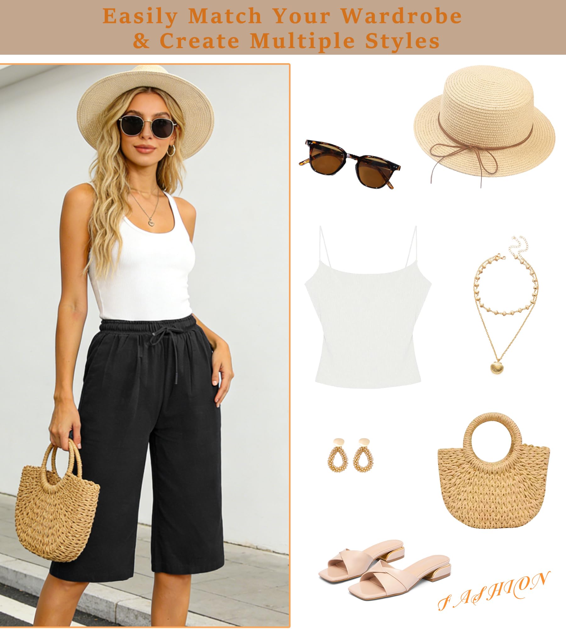 Pantalones Cortos Mujer Algodon Pantalón Corto Verano Cintura Alta Shorts Mujer Casual Bermudas Largo hasta la Rodilla con Bolsillos y Cordón