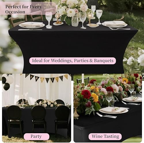 Miniatura 6 de Mantel de elastano de 6 pies (72 x 30 pulgadas), elástico, sin arrugas y reutilizable, para decoración de bodas, fiestas, banquetes, festividades y