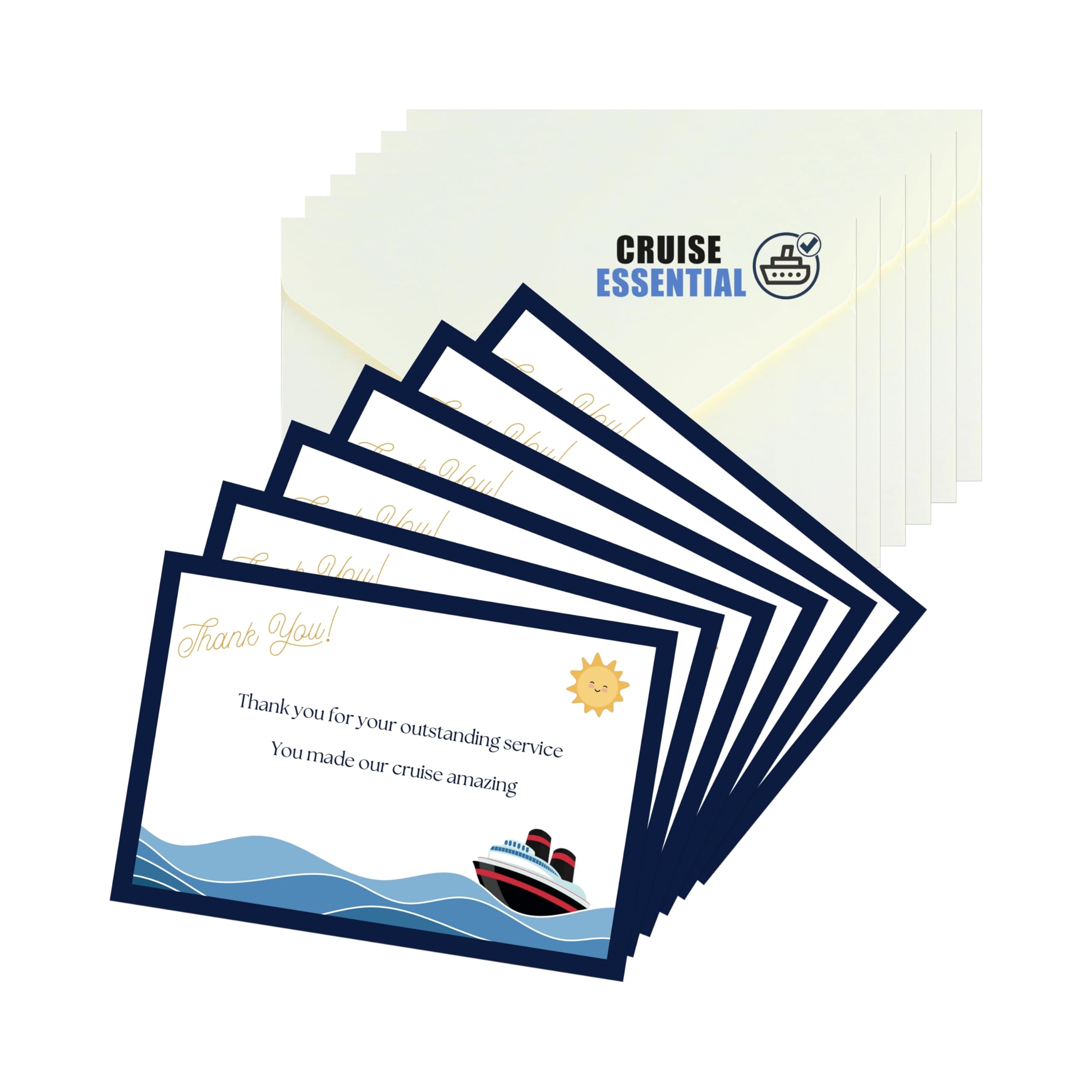 Tarjetas de agradecimiento para personal de crucero con sobres a juego [6 unidades] – Muestra agradecimiento al personal – Di gracias con estilo – Ideal para P&O, Marella, MSC y más – Cruise