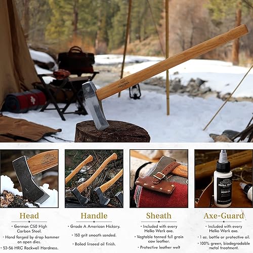 Miniatura 3 de 1844 Helko Werk Germany Hacha escandinava clásica, fabricada en Alemania para dividir madera y dividir rondas y leña resistente, hacha escandinava -