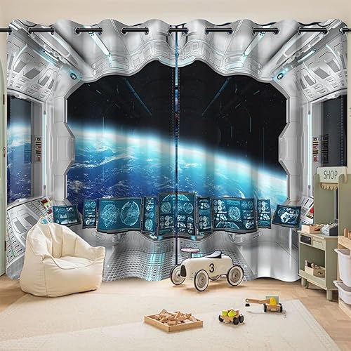 Umpoo Cortinas opacas con vista de ventana de nave espacial para decoraciĂłn de sala de estar, espacio exterior, superficie de luna, ciencia ficciĂłn Umpoo Cortinas opacas con vista de ventana de nave espacial para decoraciĂłn de sala de estar, espacio exterior, superficie de luna, ciencia ficciĂłn