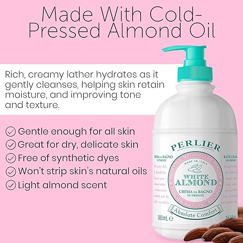 Miniatura 2 de Perlier Crema de baño y ducha de almendras blancas - Crema de baño nutritiva y calmante de lujo hecha con aceite de almendras para una hidratación e
