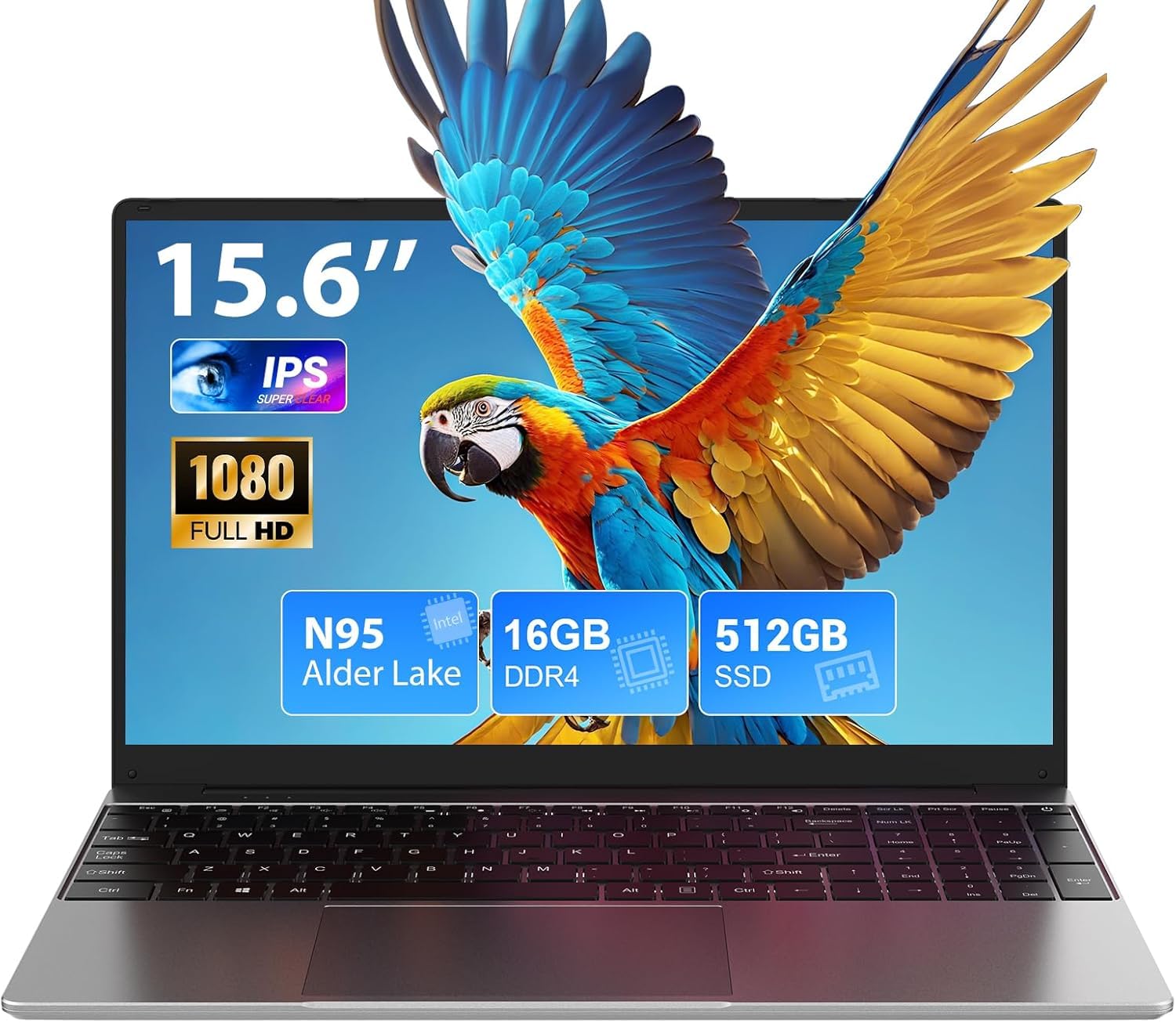 Ordenador portátil 15,6 Pulgadas, 16 GB de DDR4, SSD de 512 GB (Ampliable a 1 TB), CPU N95 (hasta 3,4 GHz), 1920×1080, Type-C/WiFi 5G/HDMI/USB, portátil para Estudio/Oficina-Windows 11 Pro