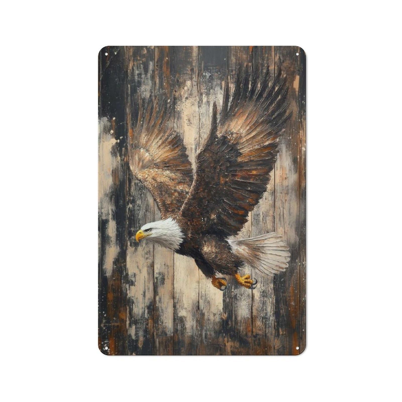 Junmoney Bald Eagle In Flight On Wood Bold Nature Wal L Art Vintage Metal Sign 30X20cm For Café Or Restaurant, Suited To Restaurant Decor Fans