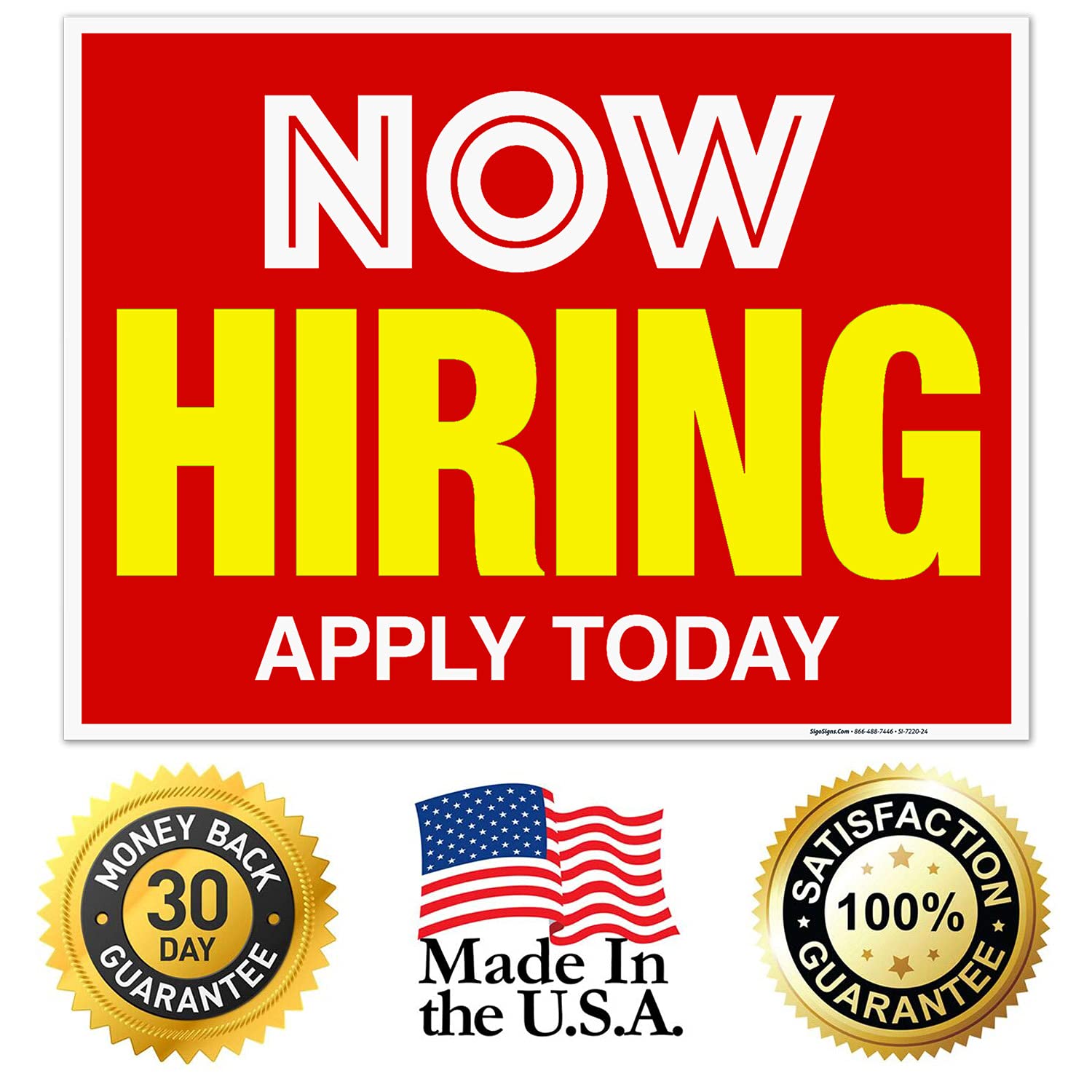Now Hiring Sign, Help Wanted Signs for Business, (2 Pack) Double Sided 18x24 Inches, Corrugated Plastic with Metal H Stake, Made in USA