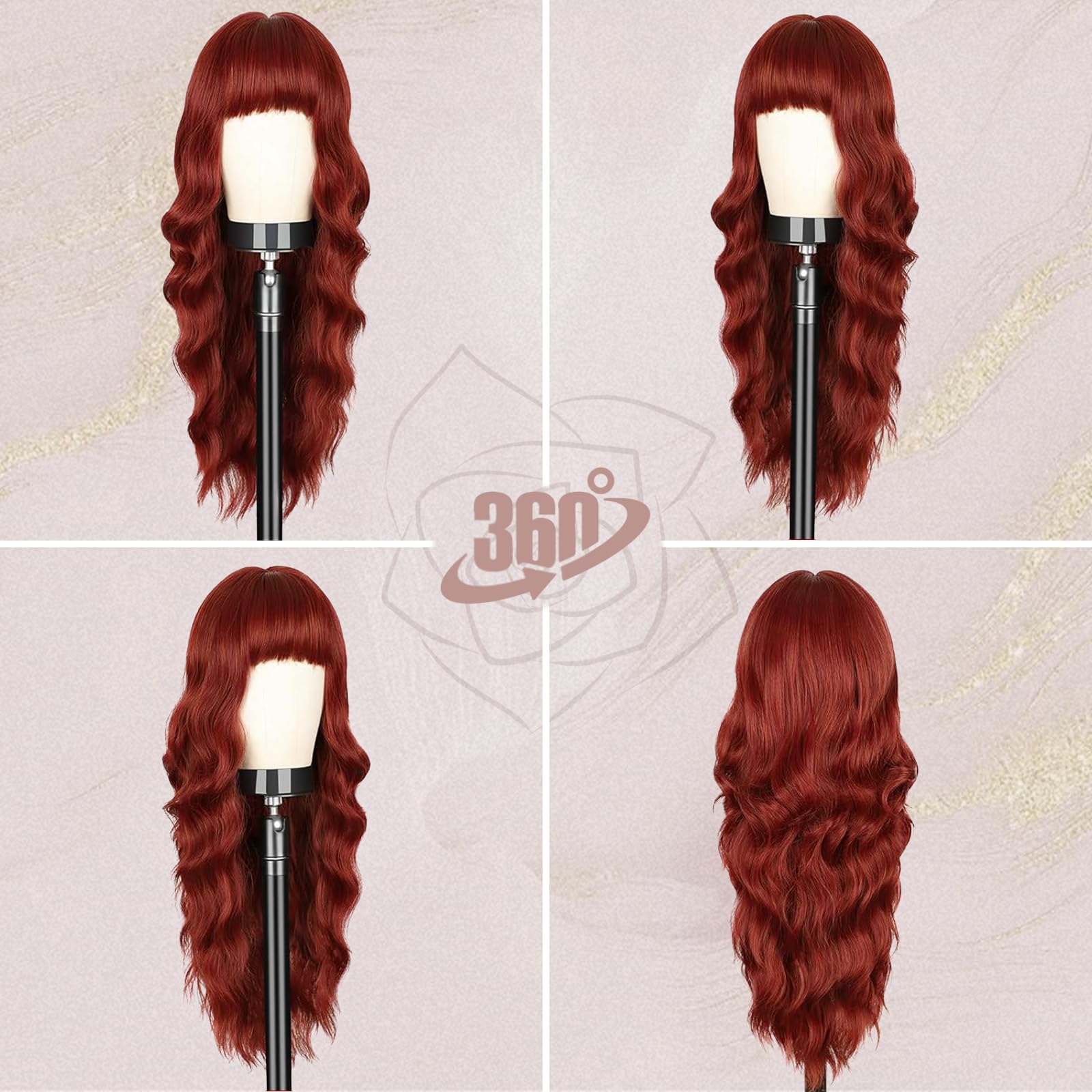 Amazon.com : BARSDAR Long Wavy Copper Red Wig With Bangs 