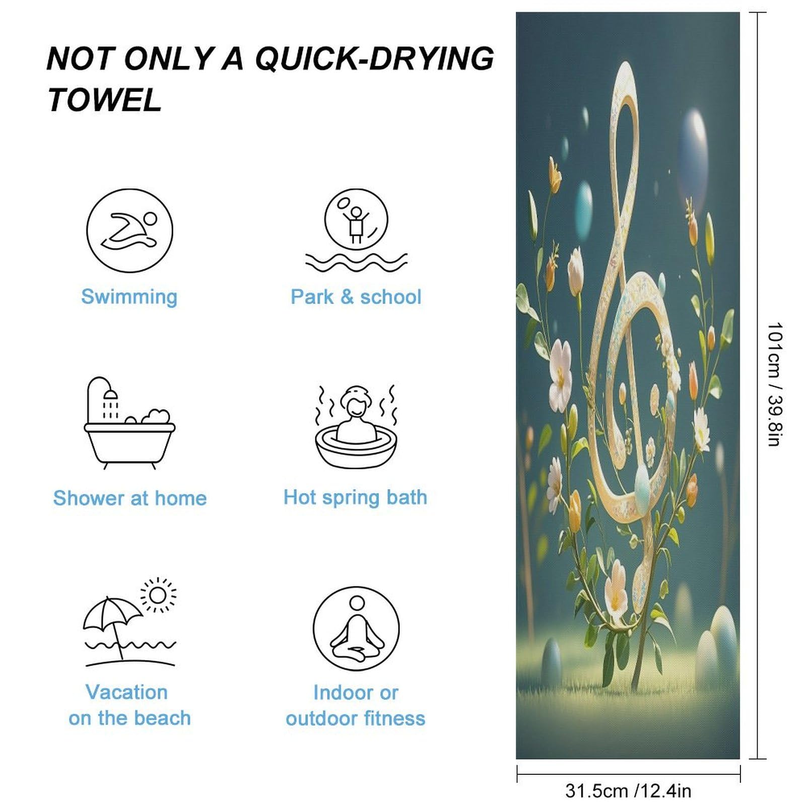 AQRJLPM Musical Note Floral Quick Dry Towel Cold Fabric Workout Sweat Towels Highly Absorbing Odor-Free Travel Towel for Hot Yoga Tennis Running Exercise Working Out Camping