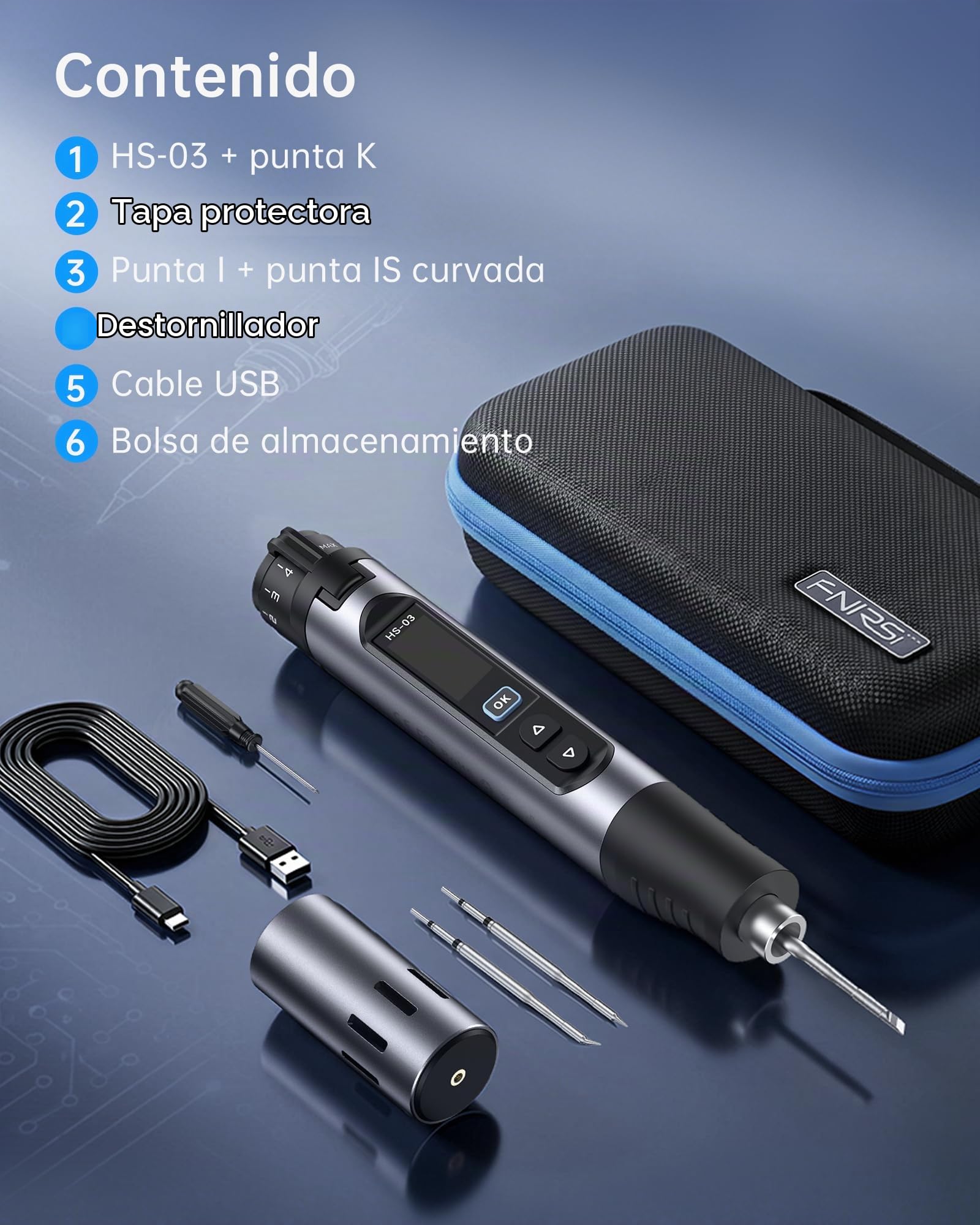 FNIRSI HS-03 Batería Soldador Kit Soldador Inalámbrico con Batería de 2600 mAh, 100-450 °C, calentamiento rápido 3s, 5 niveles de temperatura, pantalla IPS de 0,96 pulgadas, soldador portátil para
