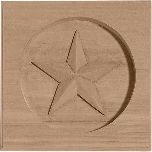 Ekena Millwork ROS04X04AURW Austin Star Roseta, 4 1/4 pulgadas de ancho x 4 1/4 pulgadas de alto x 3/4 "P, madera de caucho
