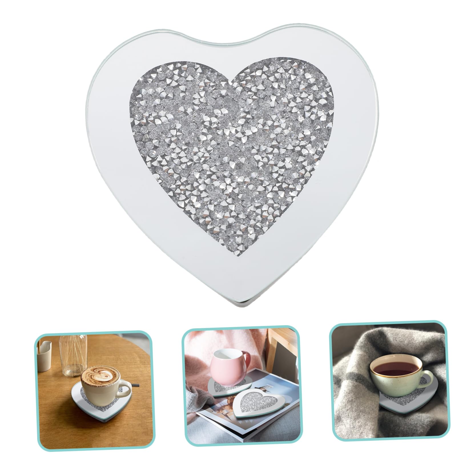 Posavasos de Cristal Forma de Corazón, 6 Piezas, Plata