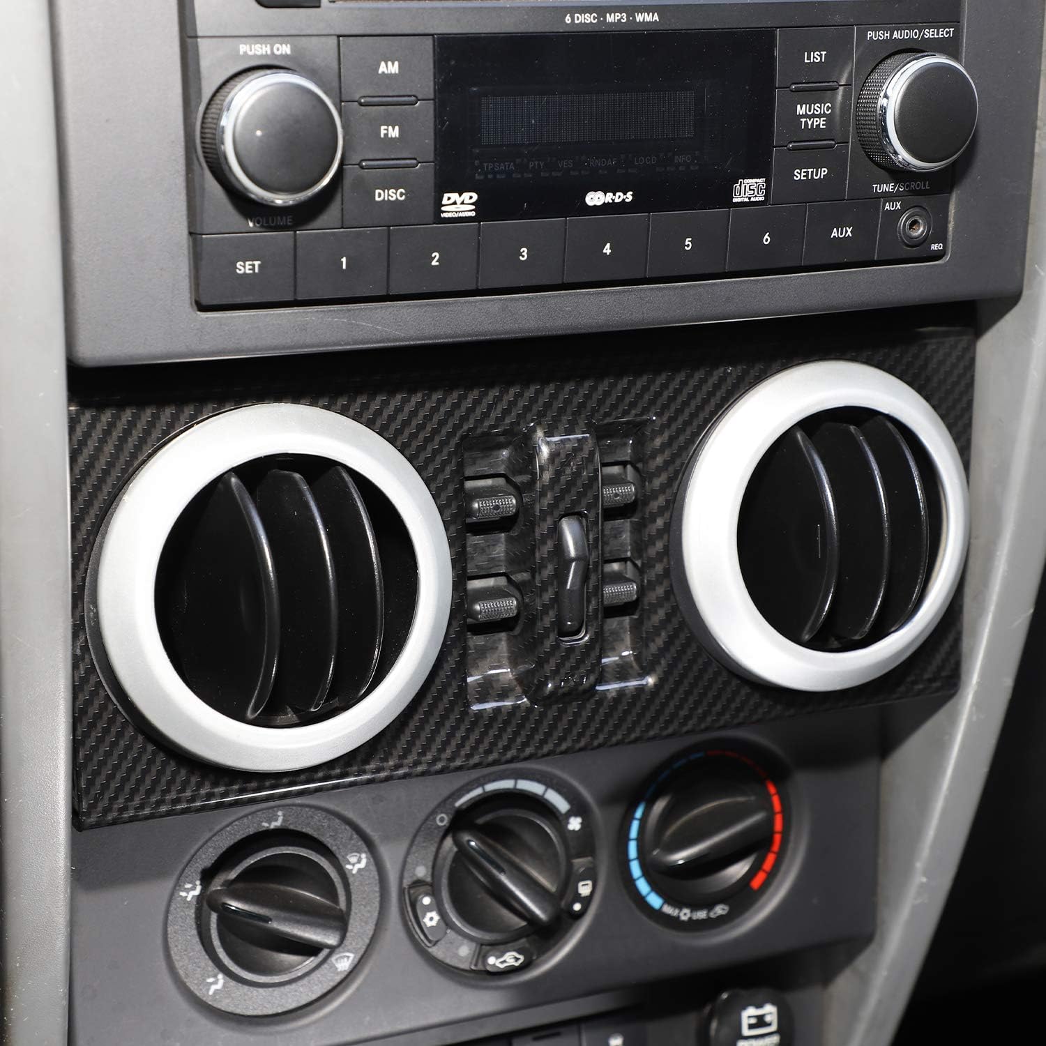 Window Lift Switch Panel Cover Trim for 2007-2010 Jeep Wrangler JK & Unlimited 4 Door (Carbon Fiber Grain)