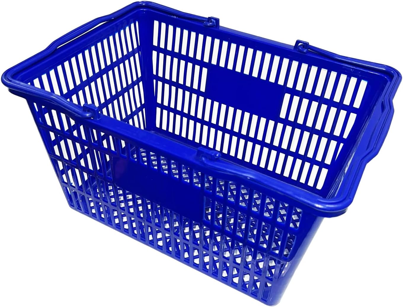 Stackable Plastic Shopping Baskets, Red and Blue, Easy-Grip Handles for Grocery, Retail, Liquor Stores, Home Use (6-pack, Blue)