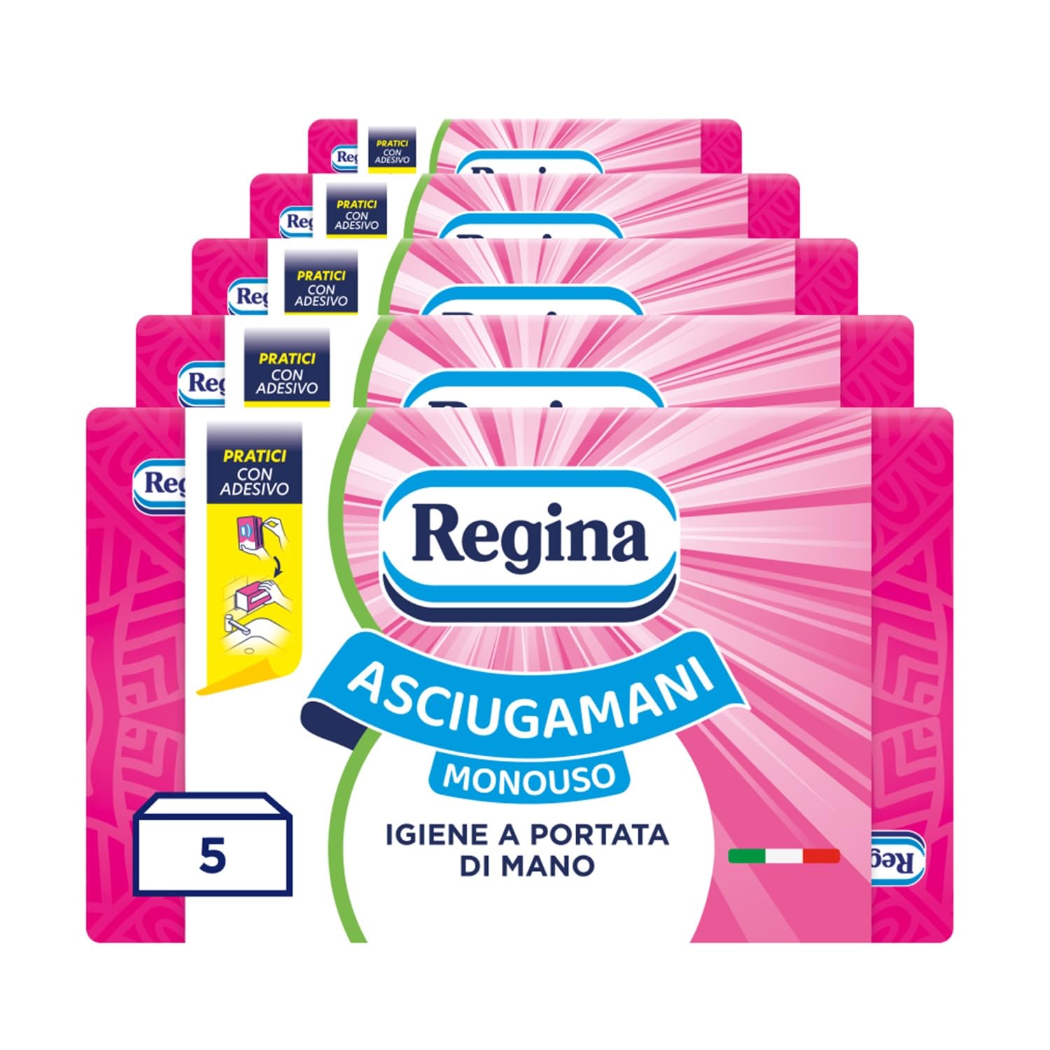 Regina Asciugamani Monouso – 5 Confezioni da 100 Servizi ciascuna, Asciugamani Usa e Getta Pratici ed Igienici, 100% Cellulosa FSC, Biodegradabili, Confezione Dispenser