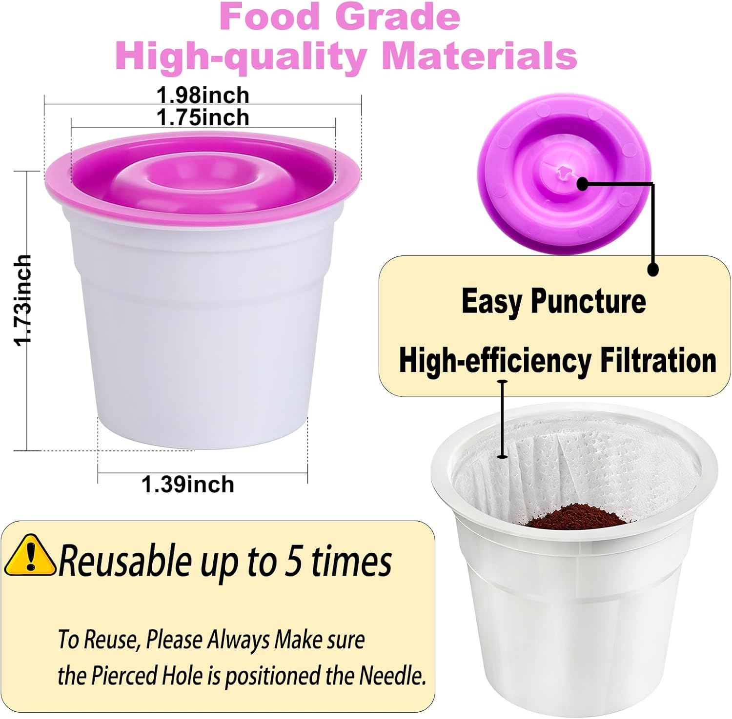 70Counts Disposable K Cups with Purple Lids Compatible with Keurig 1.0 and 2. 0 Berwers Empty Coffee Pods - Best with Fine Coffee Powder