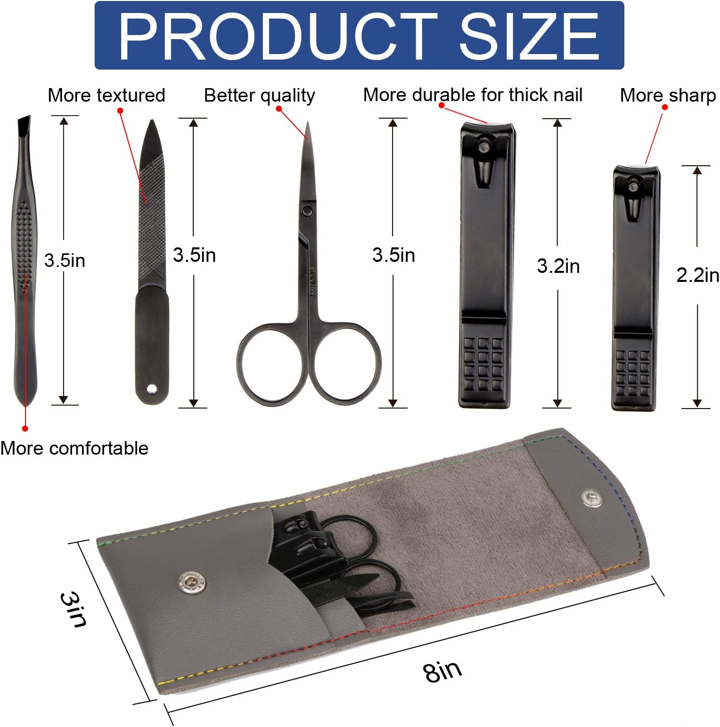 Manicure Pedicure Kit Nail Clippers Set High Quality Fingernails & Toenails Vibrissac Scissor 5 Pieces Best Care Tools for Man & Women with Travel Case (Black_A) : Beauty & Personal Care