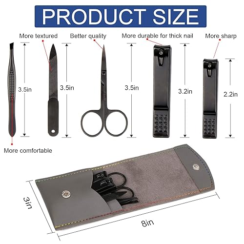 Miniatura 7 de Kit de manicura y pedicura para cortar uñas, tijeras Vibrissac de 5 piezas, las mejores herramientas de cuidado para hombres y mujeres con estuche