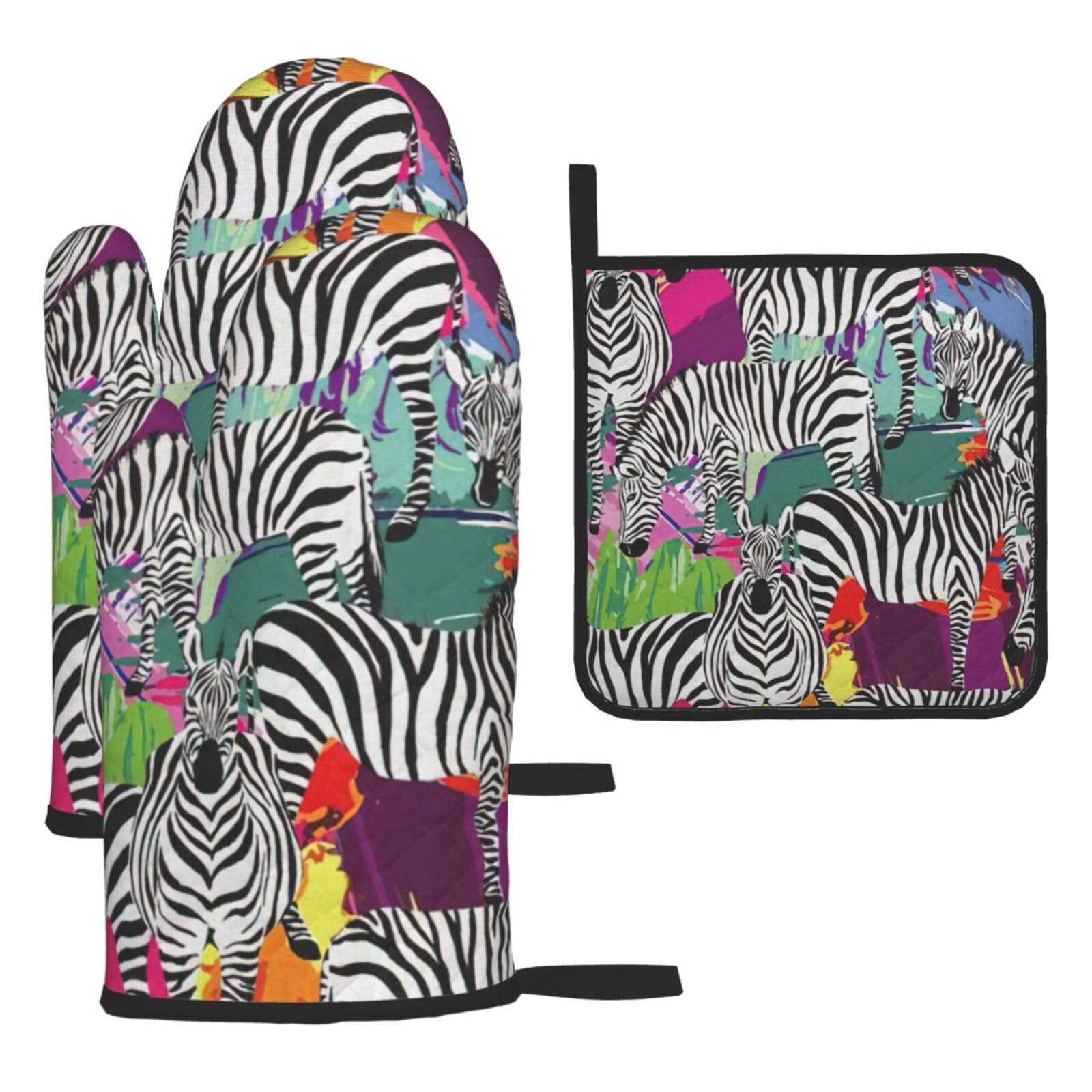Zebra Print Oven Kitchen Gloves For Baking Outdoor Grilling Home Use Mitts Microwaving Bbq