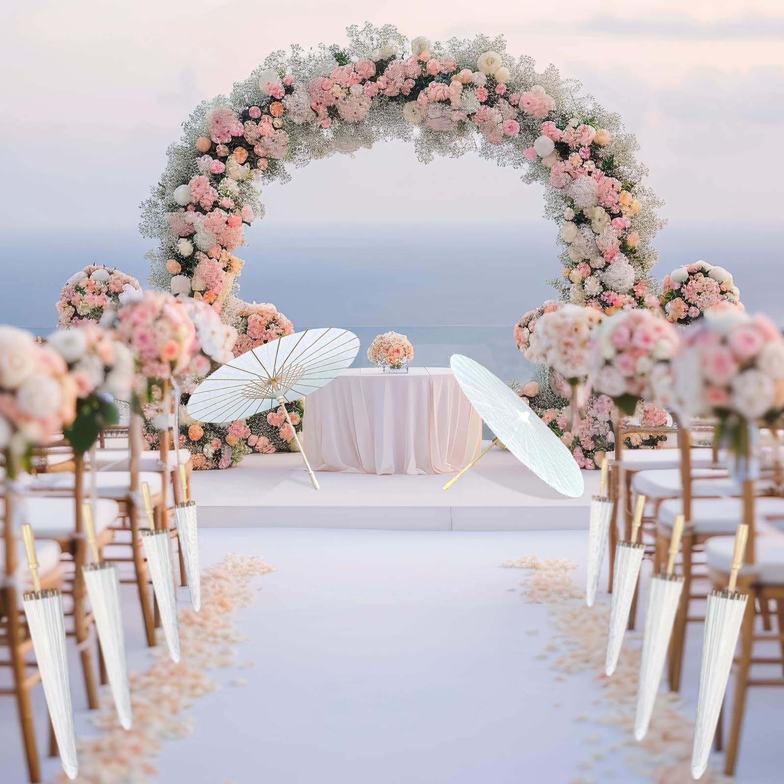 Weiße Papierschirme, 84 cm, geölt, chinesischer und japanischer Stil, weiße Papier-Sonnenschirme, Großpackung für DIY-Malerei, Hochzeit, Brautparty, Deckendekoration, 40 Stück