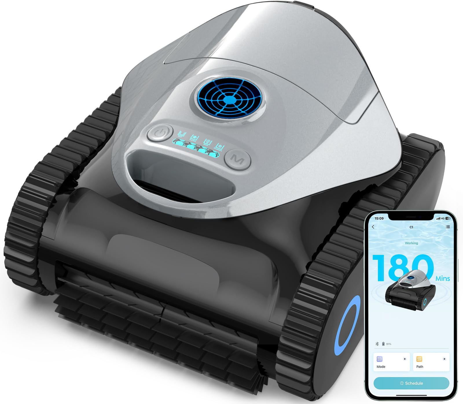 C1 Robot Piscina Limpiafondos y Paredes, Pared y Línea (2026 Nuevo) | Doble filtración, 180 min, 7 modos, App, hasta 150 m², fácil de extraer del agua, para agua dulce y salada