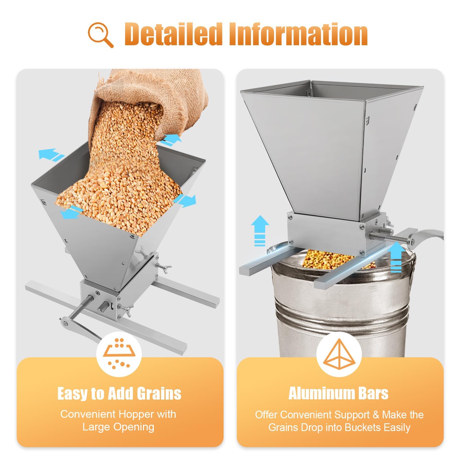 MINRS 4L Manuelle Getreidemühle Malzmühle Schrotmühle Barley Manuelle Verstellbare Getreidemühle Edelstahl Grainmühle Grain Crusher Malt Mill für Brauen Gerste, Weizen