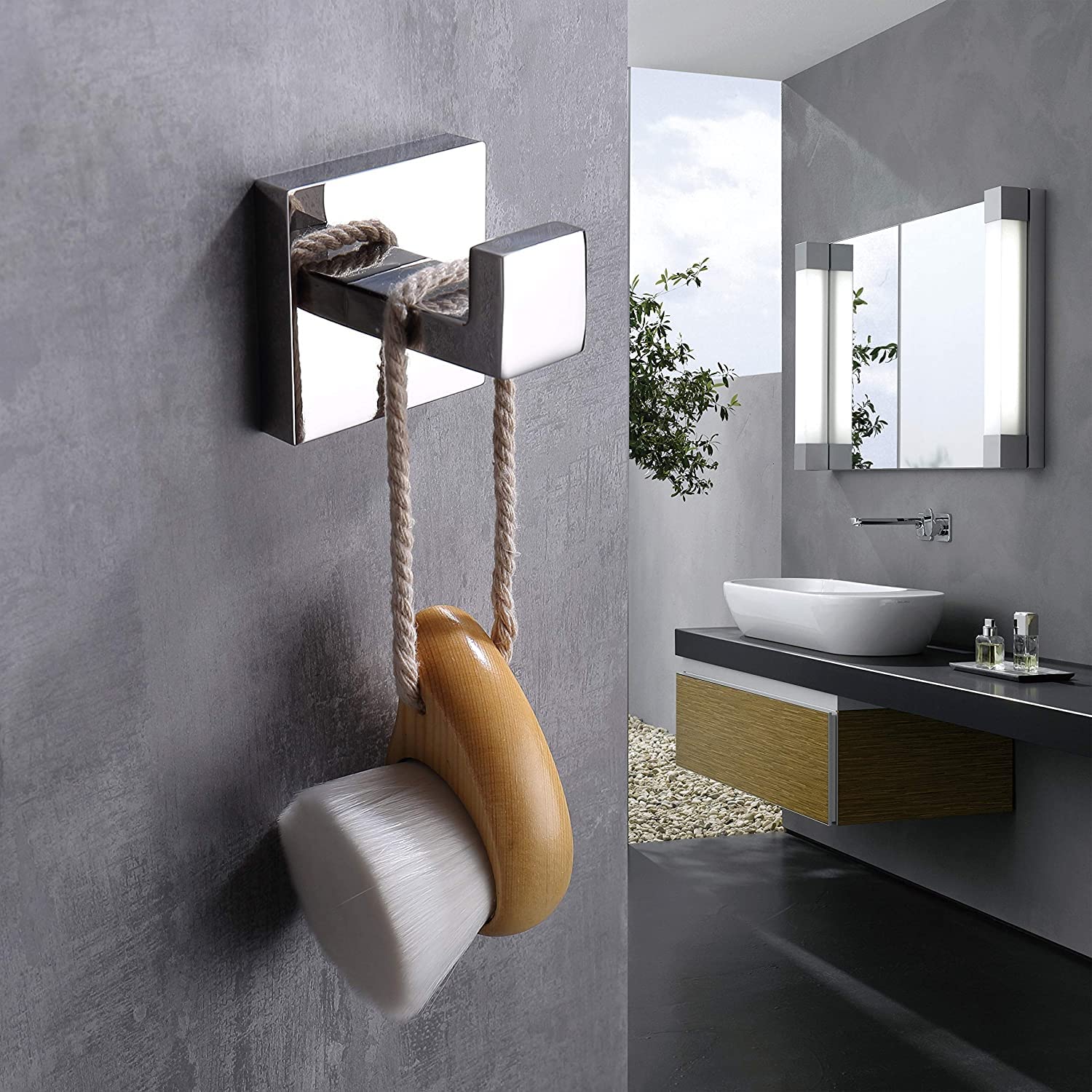 YUET 2 Piezas Gancho Toalla Soporte Pared Acero Inoxidable 304 Toallas de Baño Colgador Montado en la Pared Cocina Percheros Toalleros Garaje (Cromo)