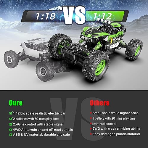 Miniatura 3 de CROBOLL Auto de control remoto grande 112 para niños con función de elevación mejorada 4WD 124mih RC Car Juguetes para niños 4X4 Off-Road RC Rock