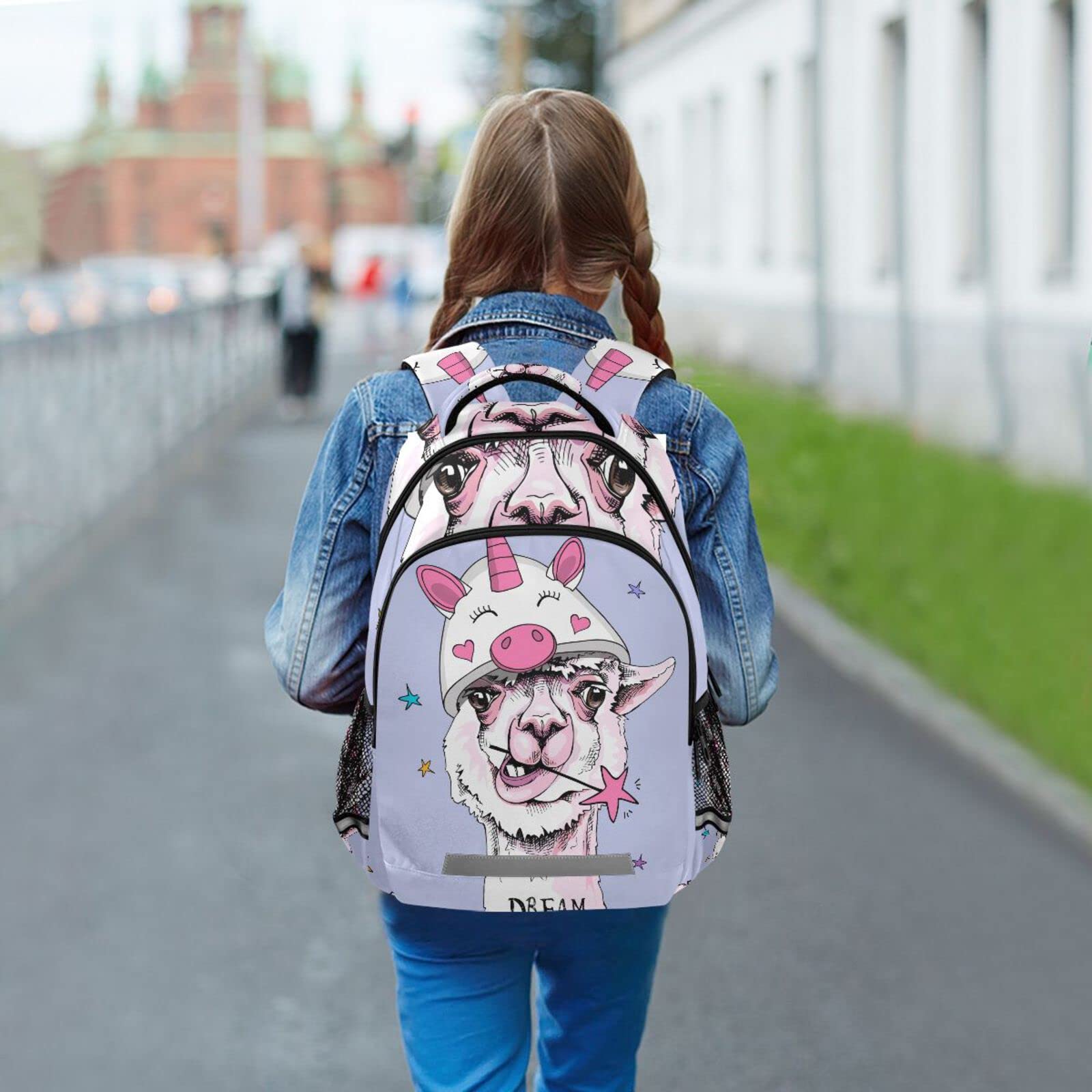 Mnrsuu Mochila de unicornio con diseño de llama, para niños y niñas, mochila de viaje para computadora portátil, E086