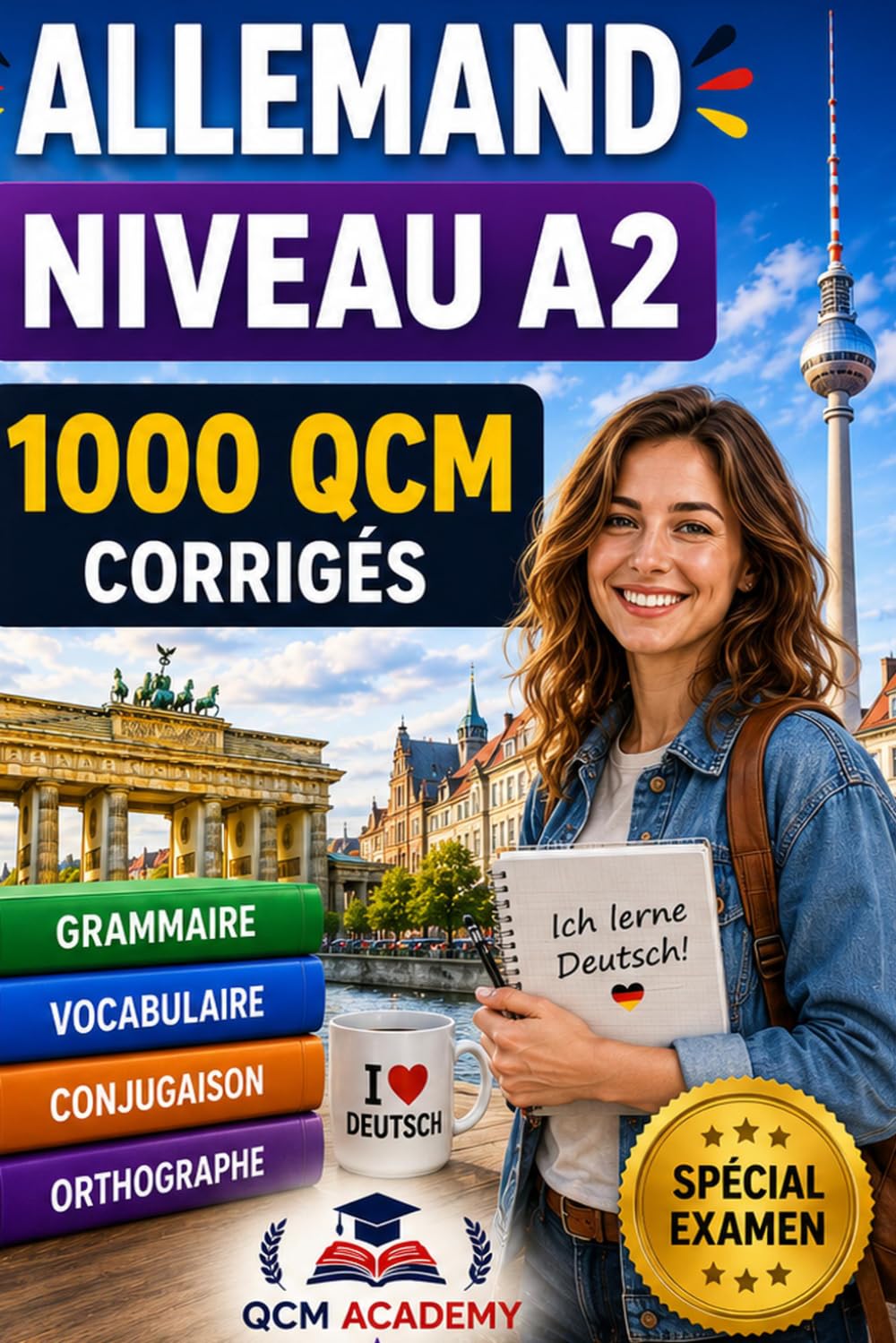 Allemand Niveau A2: 1 000 QCM corrigés | Cahier d'entraînement pour progresser en allemand en autonomie | Vocabulaire, grammaire, conjugaison, orthographe | CECRL