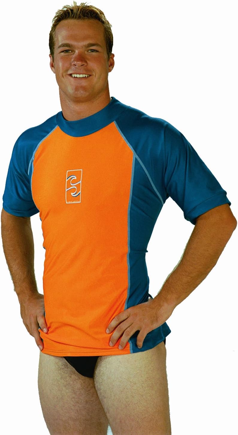 Sun Protection Rash Guard Swim Shirt for Men and Women - Orange & Blue -Size Small