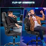 DUMOS Ergonomic Computer Gaming Chair - Home Office Desk with PU Leather Lumbar Support, Height Adjustable Big and Tall Video Game with Flip-up Armrest, Swivel Wheels for Adults, Black