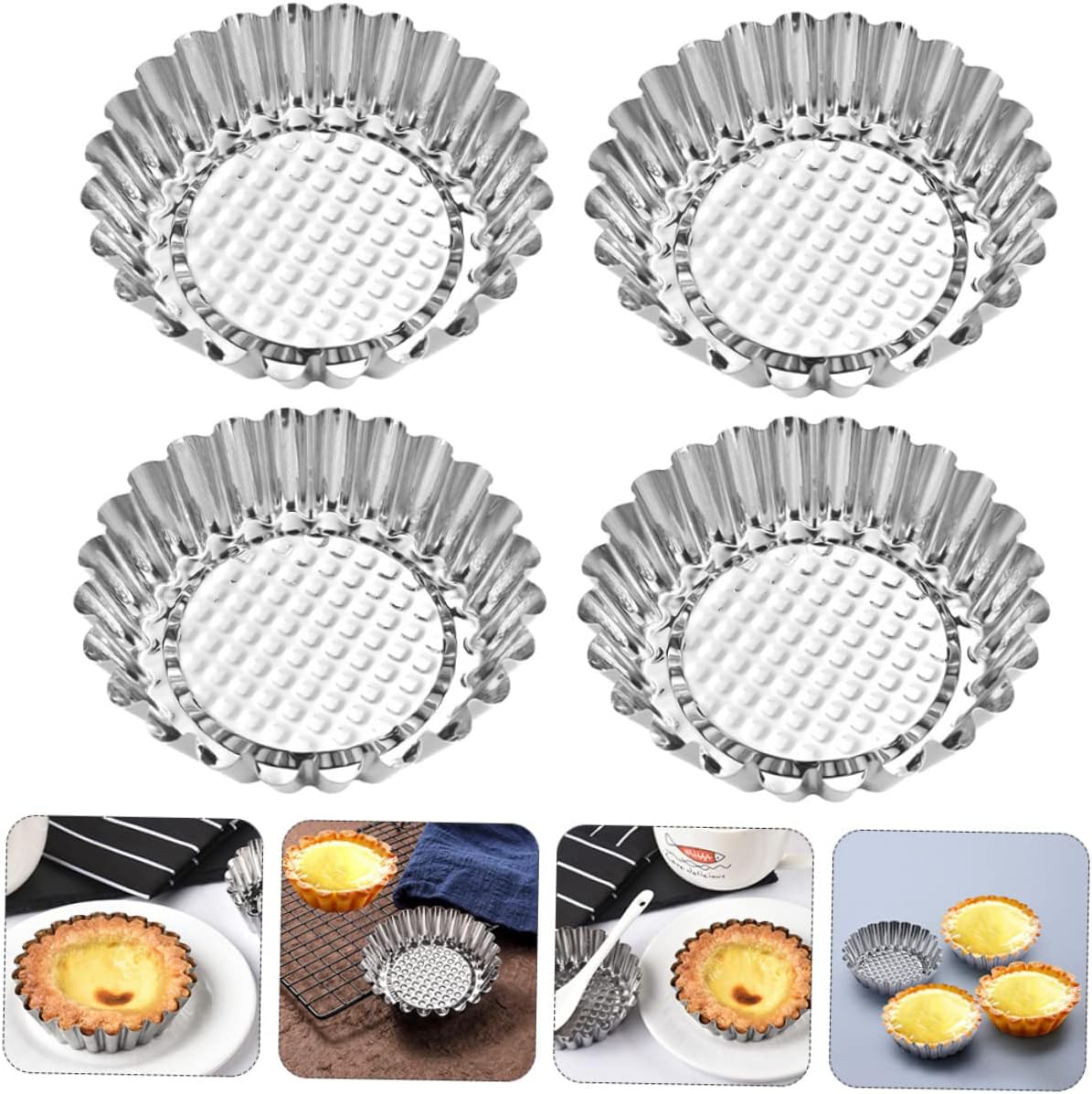 SHOWERORO 15pcs Reusable Stainless Steel Tart Molds Non-stick Pastry Baking Molds for Baking and Easy to Flat Bottom for Easy