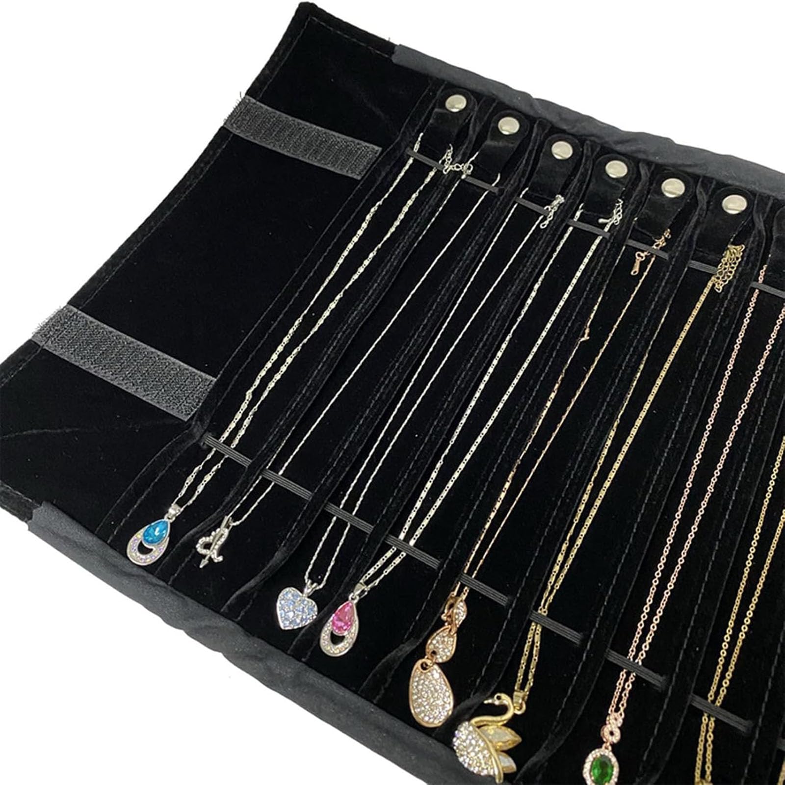 Generico Rolltasche für Schmuck Organizer, Faltrolle für Juweliere, große Kapazität und praktisch tragbar, für mehrere Halsketten, grau, Flannel