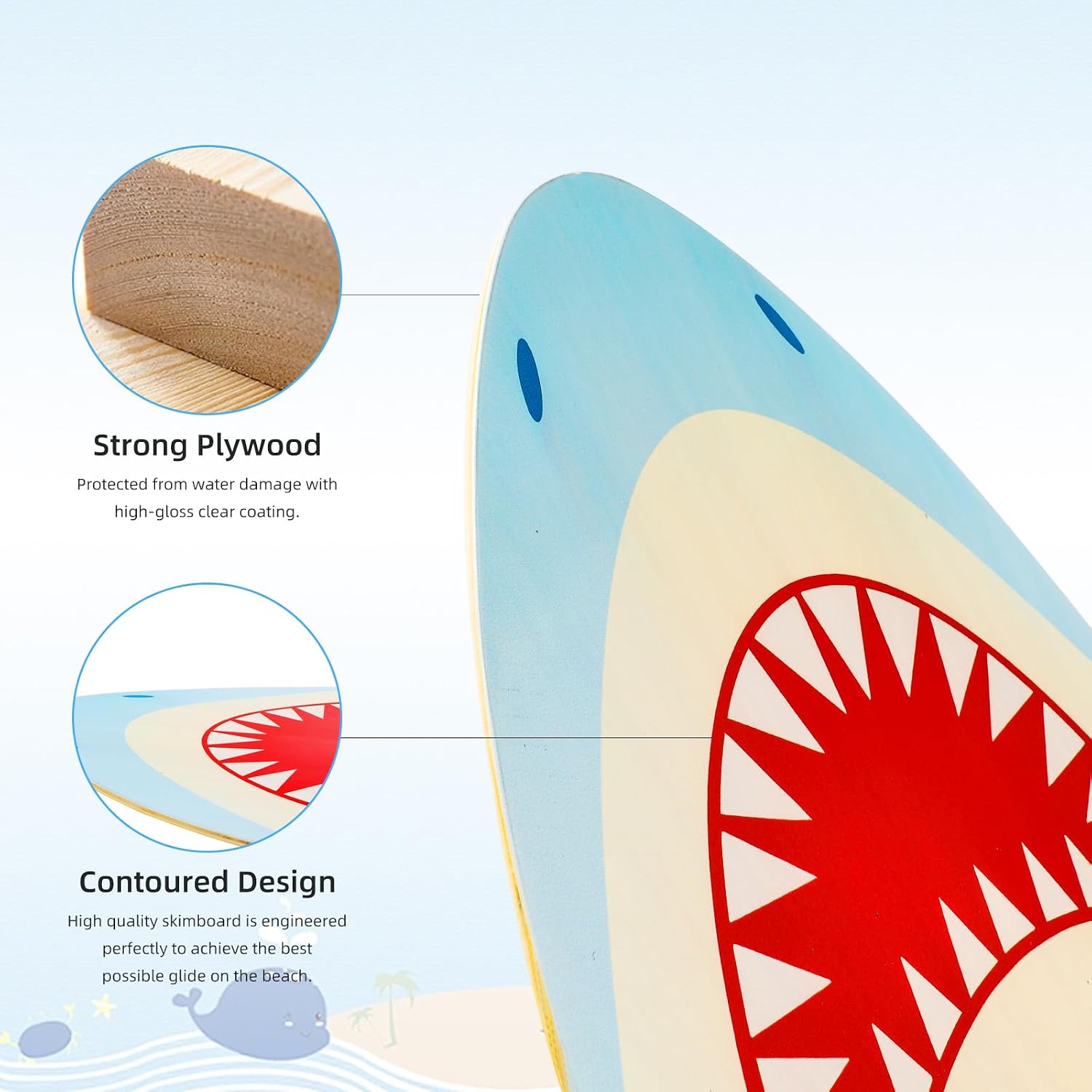 Skimboard 35 Inch Skim Boards for Beach Adults ＆ Kids, High Gloss Coat Wooden Skim Board for Beginners, Durable Lightweight Wood Body Board