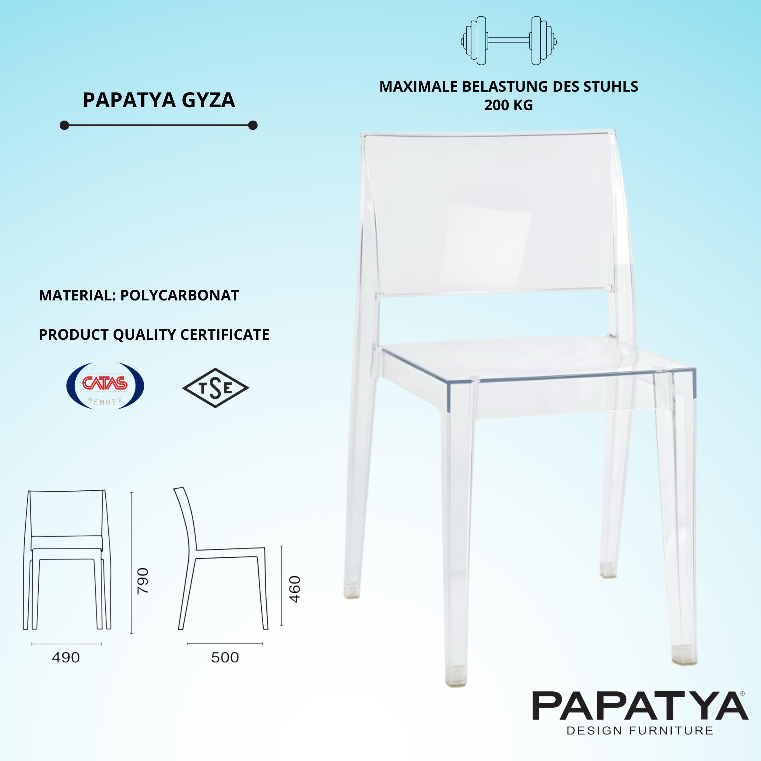PAPATYA Stühle Esszimmer – Küchenstühle 1er Set & Küchenstuhl Design – Stapelstühle Esszimmer – Esstisch Stühle aus Kunststoff – Belastbar bis 200 kg – Für Terrasse, Balkon & Garten – Innen & Außen