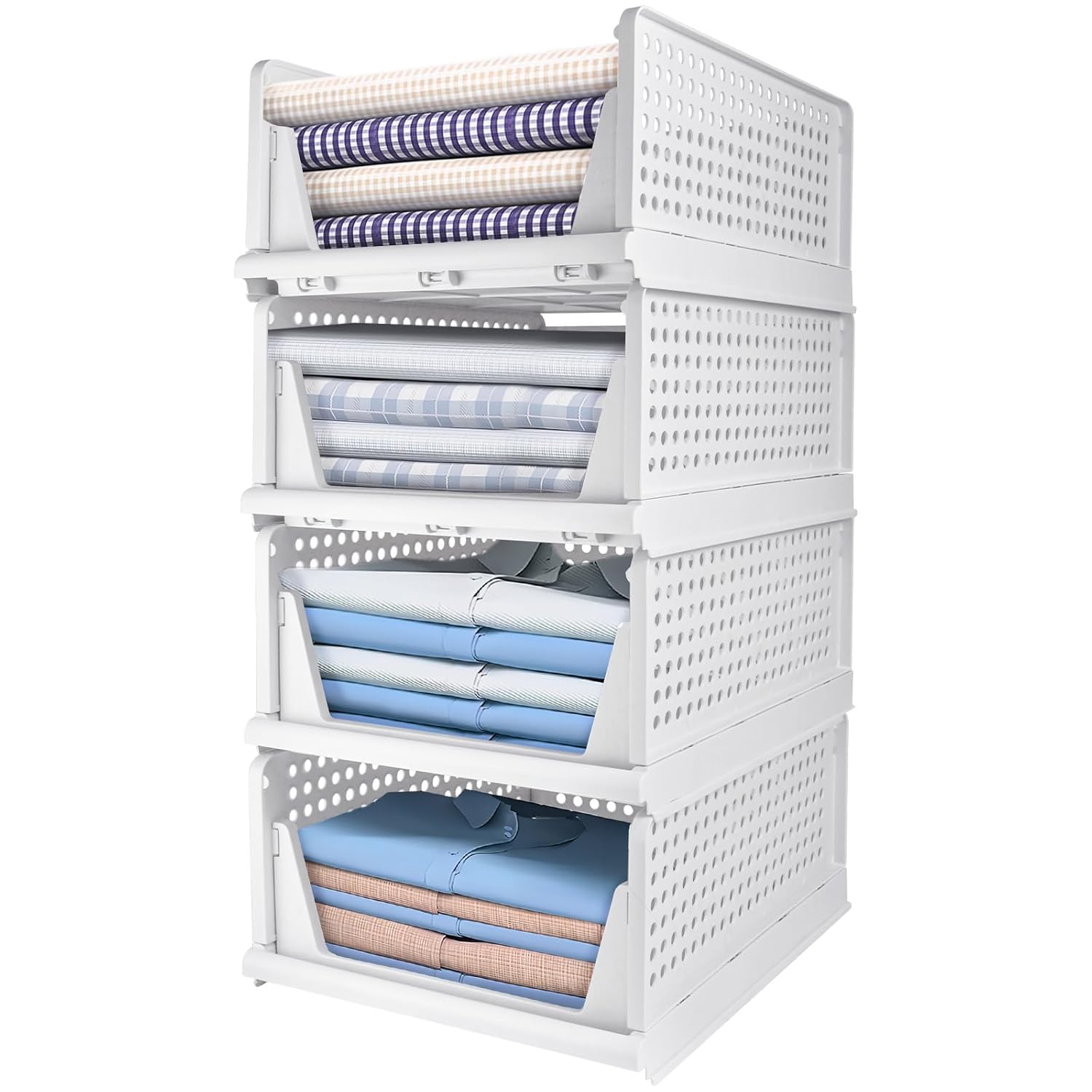 drumstone (𝗦𝗽𝗲𝗰𝗶𝗮𝗹 𝟭𝟬 𝗬𝗲𝗮𝗿𝘀 𝗪𝗮𝗿𝗿𝗮𝗻𝘁𝘆 stackable & foldable almirah with sliding rail - 4-layer multipurpose clothes organizer for wardrobe, no assembly required