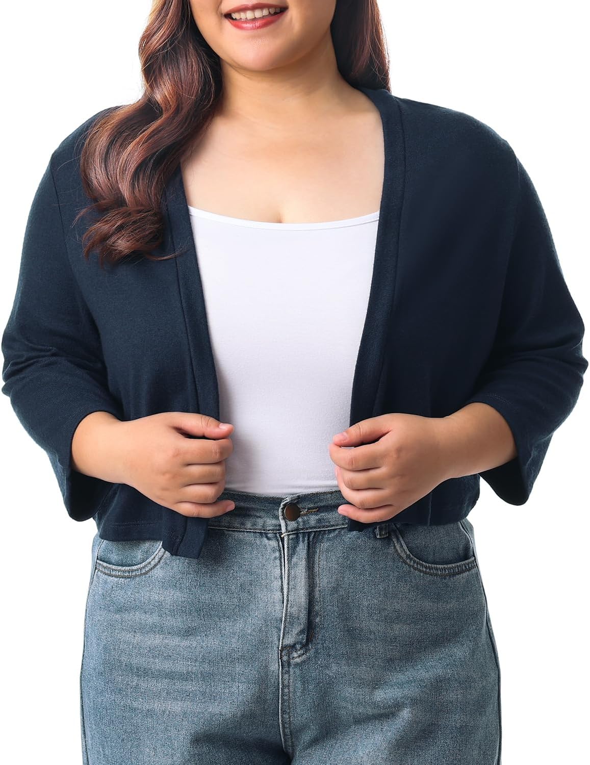 HOdo Women's Plus Size Cardigan Sweater Shrug 3/4 Sleeve Lightweight Open Front Knit 1X-5X - Image 6