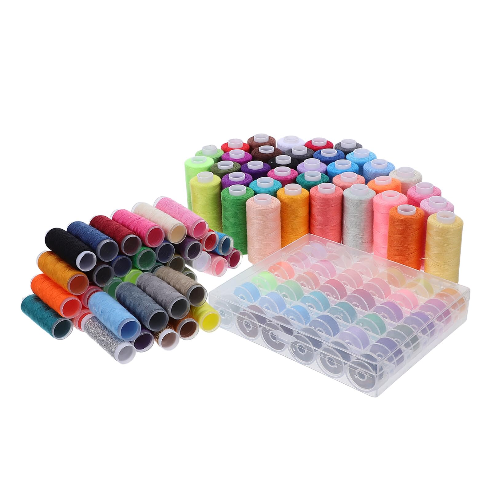 NOLITOY Kit de Hilo Colores Variados en Poliéster con 111 Piezas con Portacarretes y Diseño de Prendas para Máquina de Coser para Costura Doméstica