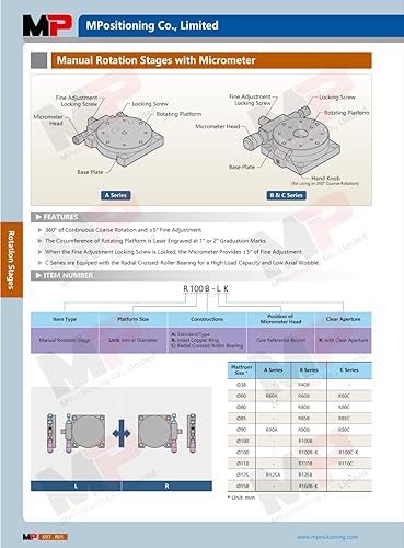 Miniatura 4 de R60A-R - Mesa giratoria manual, 2.362 in de diámetro de plataforma, 6.6 lbs de micrómetro de carga máxima en la derecha