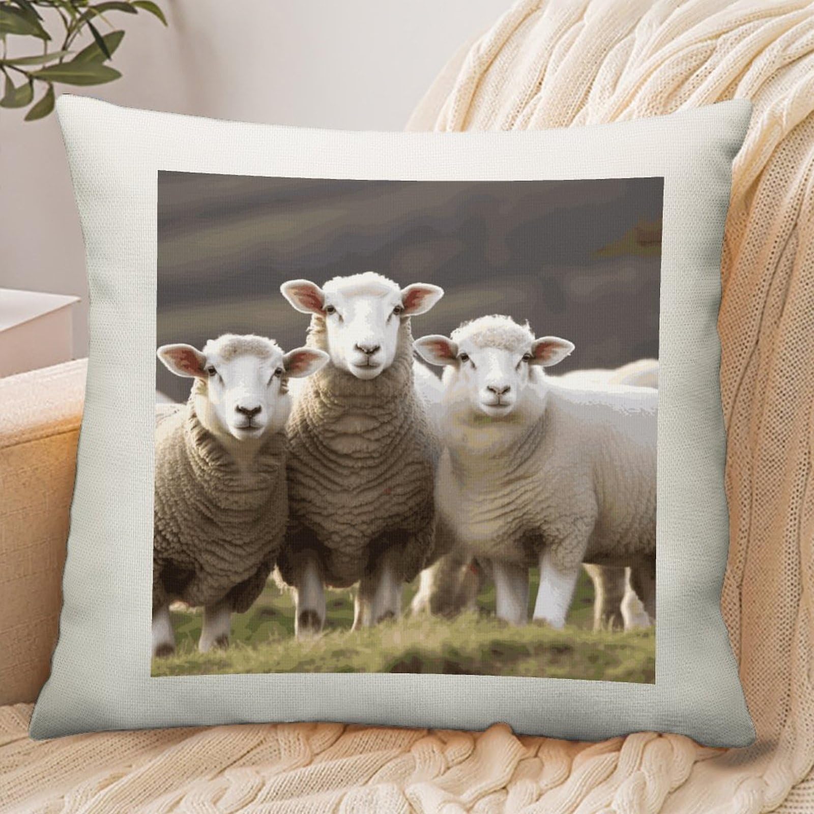 Adfgyerh Style Sheep And Lambs Pillow Cover Breathable,Pillowcases Boho Decorative Envelope Closure,Throw Pillow Covers For Beach,Patio,Balcony,Couch Living Room 16 * 16In