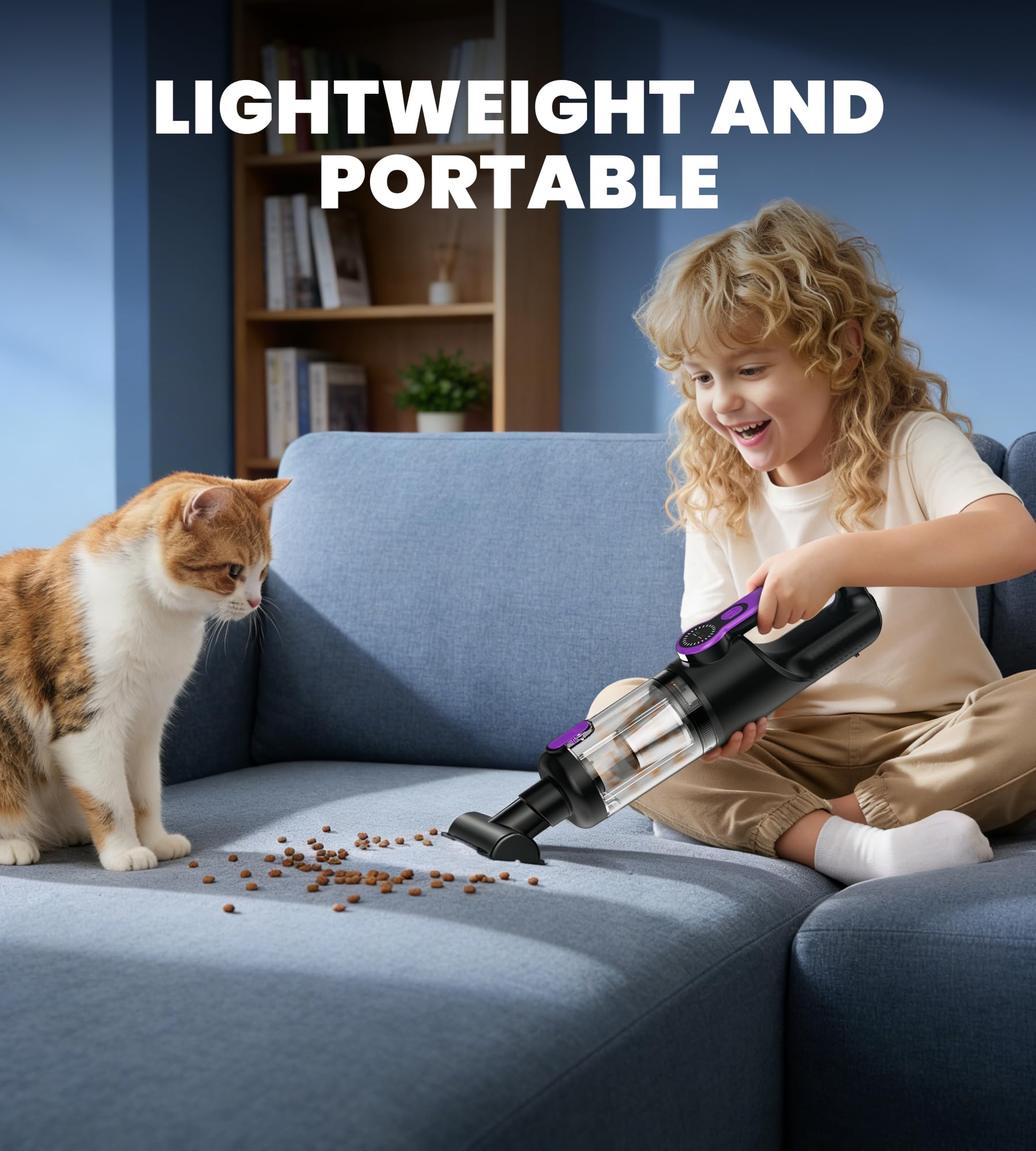 Aspirateur Voiture 4 en 1 26000 PA, Aspirateur à Main Sans Fil Puissant et Compact, Avec LED Affichage et Batterie Rechargeable, Pour la Voiture, Maison, le Bureau et la Cuisine, Les Poils D'animaux.