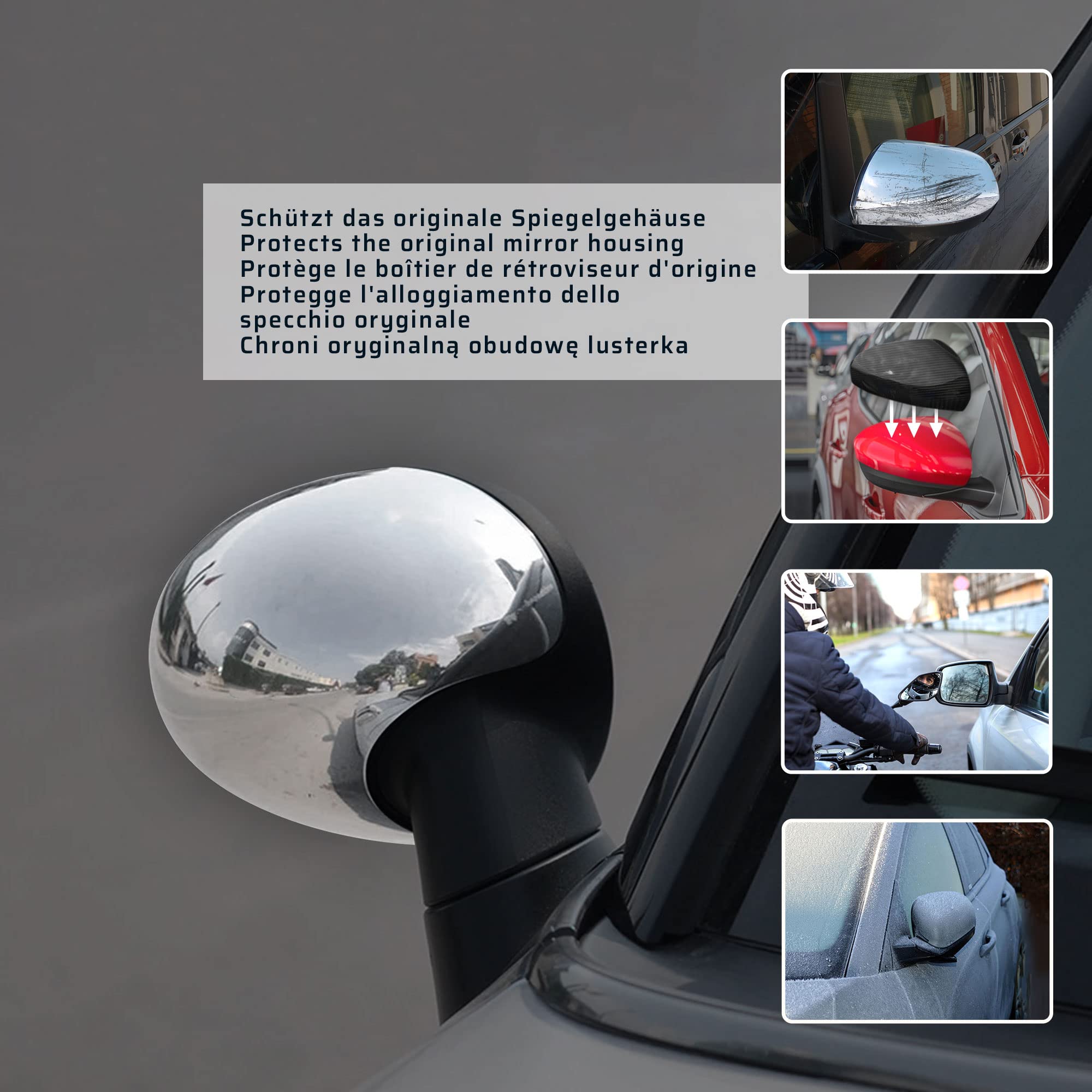 CHROMEMASTER | Calotta per gli specchietti esterni | Compatibile con Mini Countryman R60 2010-2016 | Acciaio inossidabile; Le calotte donano un aspetto unico all'auto e proteggono dai danni