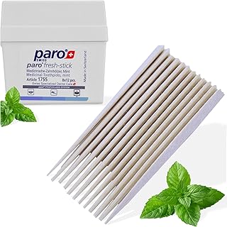 Paro Fresh Sticks - Mint Flavored Wooden Toothpicks, Swiss Lindenwood, Moisturize for Flexibility, Plaque Remover, Sustainable and Refreshing Dental Care, Pack of 96 Sticks