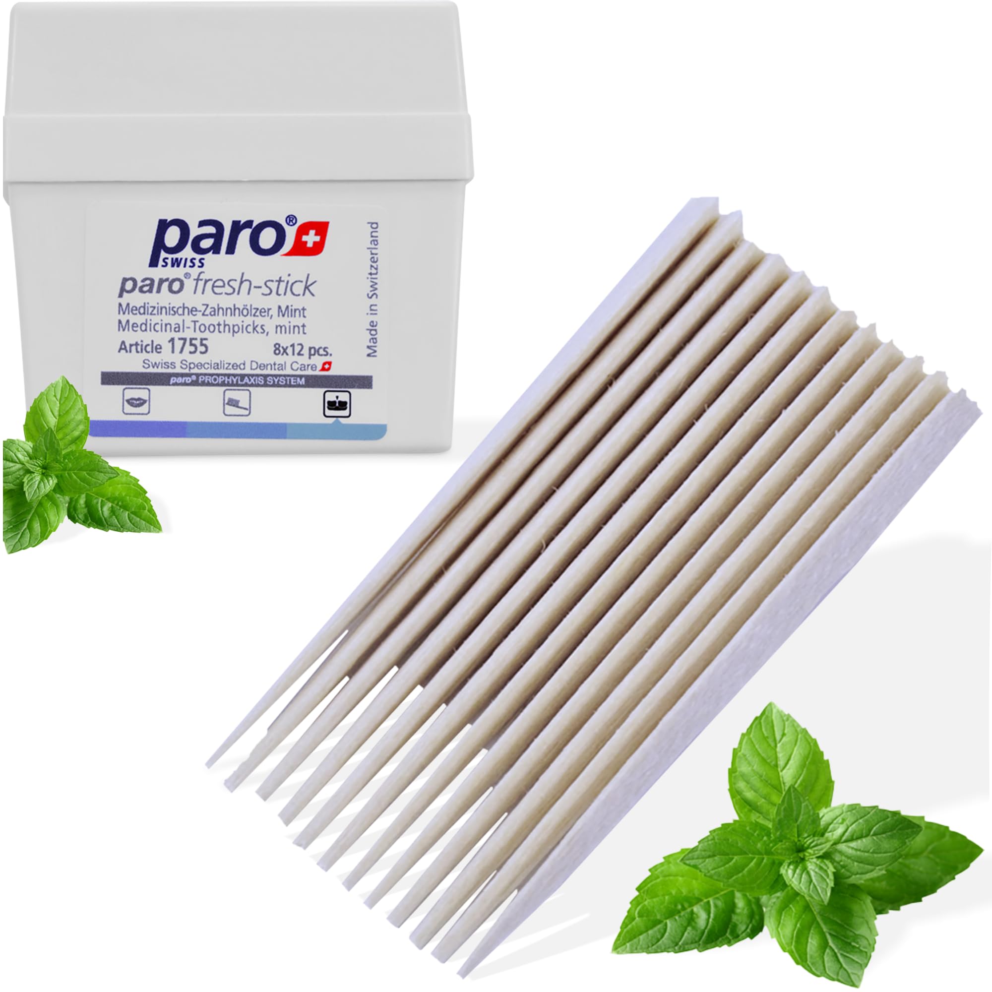 Paro Fresh Sticks - Mint Flavored Wooden Toothpicks, Swiss Lindenwood, Moisturize for Flexibility, Plaque Remover, Sustainable and Refreshing Dental