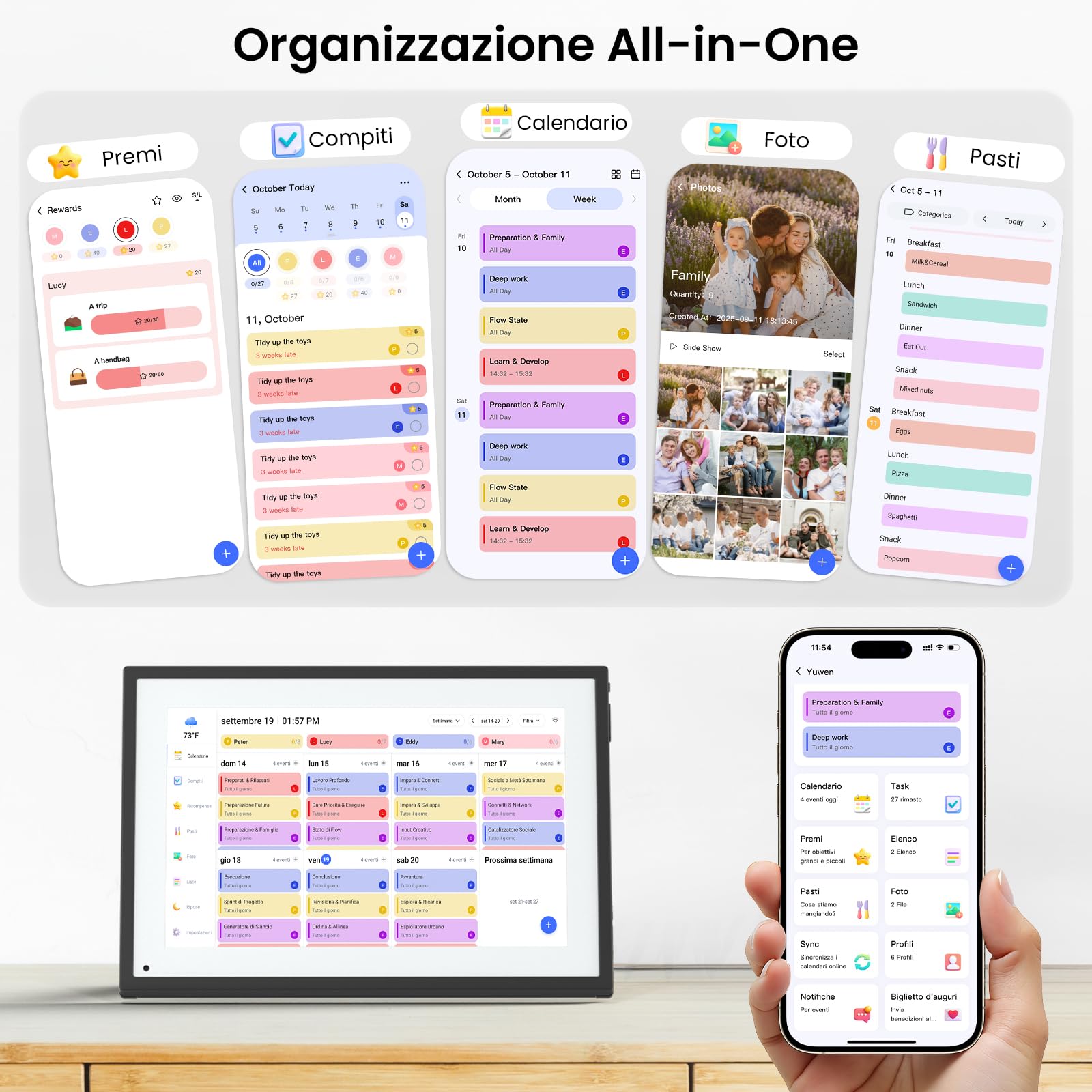 NEWYES 10,1" Calendario Digitale da Tavolo 2026, Agenda Familiare con Touchscreen Interattivo e Cornice Digitale Adatta per Camere da Letto, Cucine e Uffici, ADHD Planner