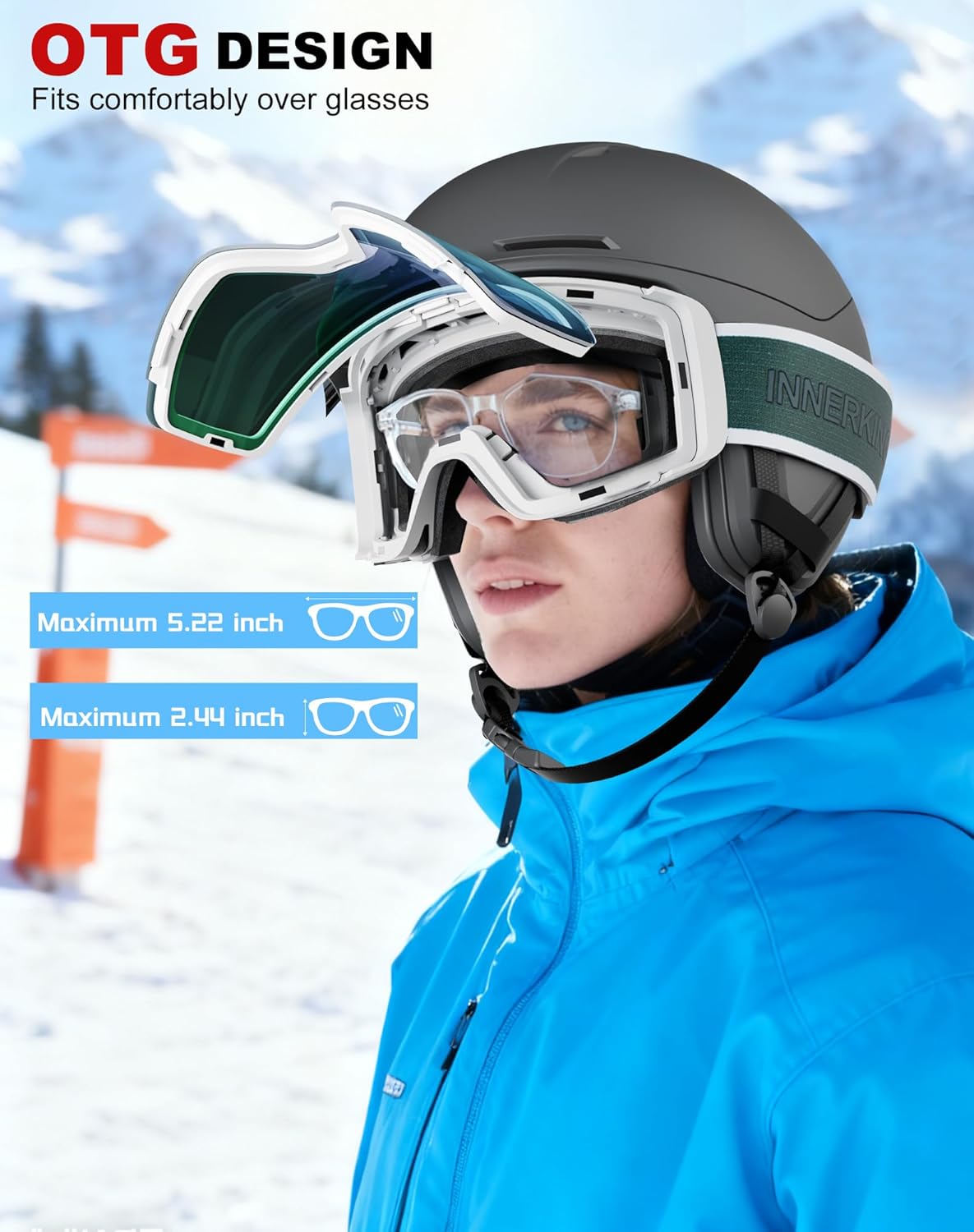 Innerking Photochromic Ski Goggles, Magnetic Flip-Up Snowboard Goggles, OTG Anti-Fog Lens, UV400 Protection Snow Goggles - Image 5