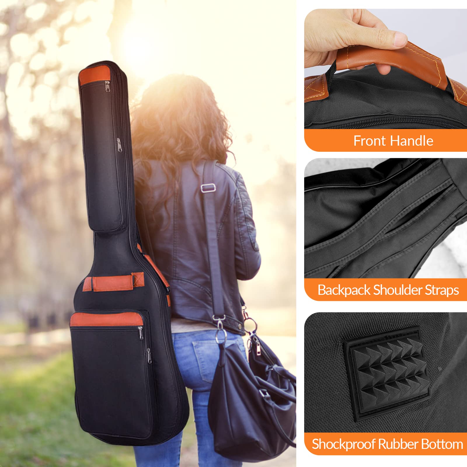 rockible Borse per Chitarra Elettrica, Tracolla Regolabile Borsa per Chitarra Acustica Nera Imbottita Spessa per Accessori per Strumenti Musicali per Chitarra, CHITARRA
