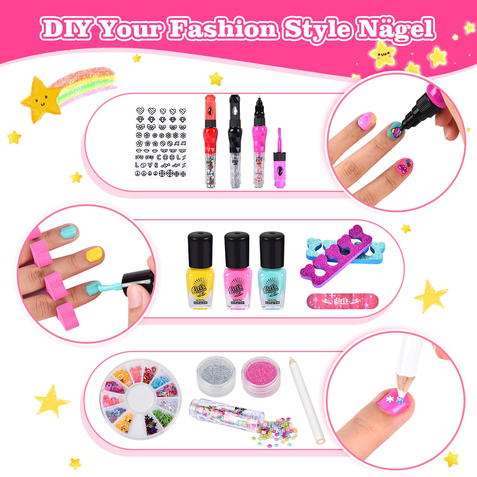 Herenear Kit Nails Bambina, Nail Art Manicure Gioco, Regalo Bambina 6-12 Anni Natale Compleanno