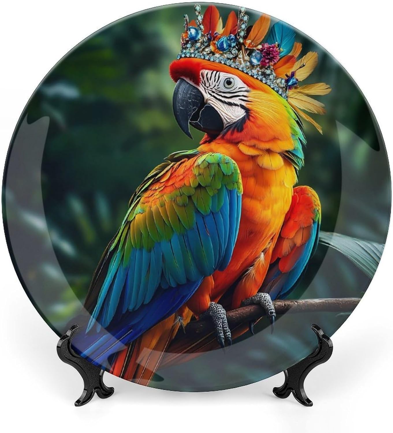Parrot Bird Bone China Decorative Plate with Stand Home Dessert Plates Gift for Men Women 7inch
