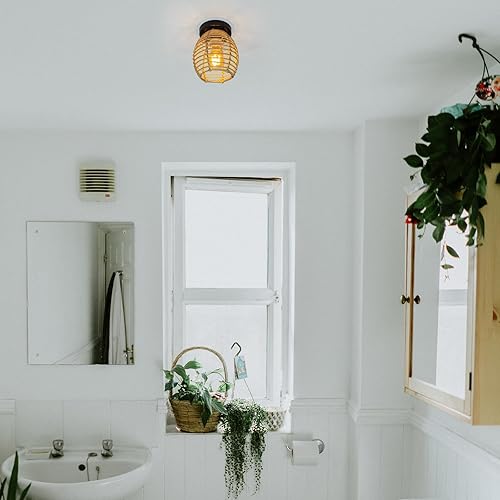 Miniatura 10 de Lámpara de ratán tejida pantalla de repuesto para lámpara colgante rústica para lámpara colgante, apliques de pared, ventilador de techo, lámparas